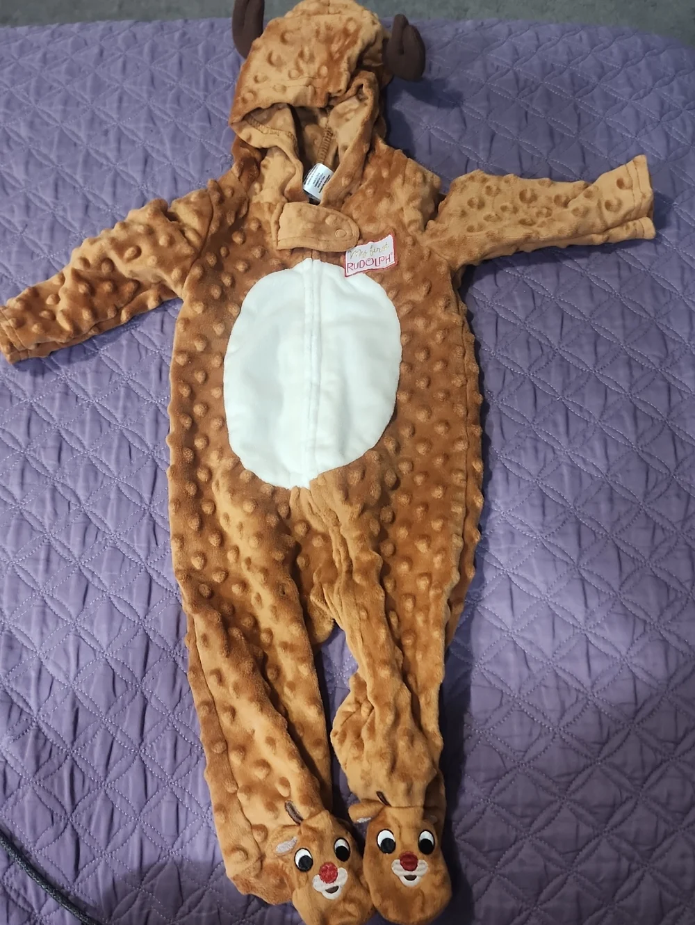Rudolph the Red Nose Reindeer One-Piece Pajamas with Hood and Footies Size 6M
